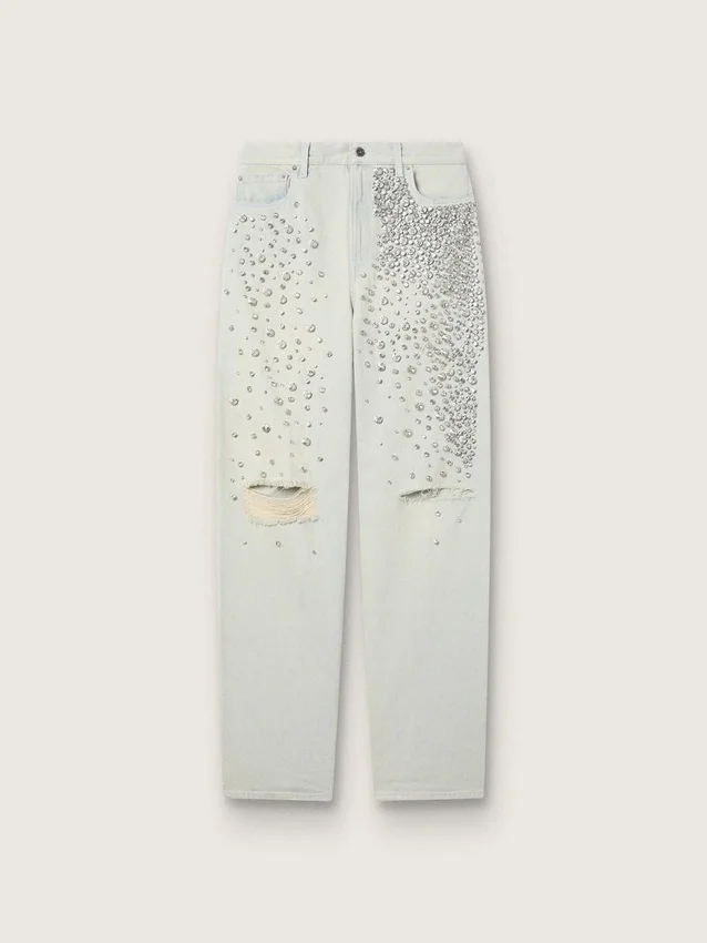 Women's bleached jeans with cabochon crystals