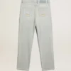Women's bleached jeans with cabochon crystals
