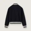 Women's bomber jacket in dark blue wool with white details