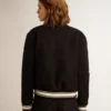Women's bomber jacket in dark blue wool with white details