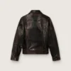 Women's bomber jacket in dark burgundy nappa leather with floral embroidery