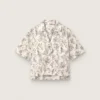 Women's boxy cotton shirt with black and white floral print