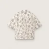Women's boxy cotton shirt with black and white floral print