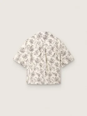 Women’s boxy cotton shirt with black and white floral print