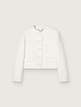 Women’s boxy jacket in bouclé cotton with all-over beads