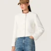 Women’s boxy jacket in bouclé cotton with all-over beads
