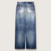 Women's boyfriend jeans in blue denim with archive print