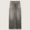 Women's boyfriend jeans in gray denim with silver gradient-effect studs