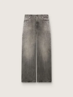 Women's boyfriend jeans in gray denim with silver gradient-effect studs