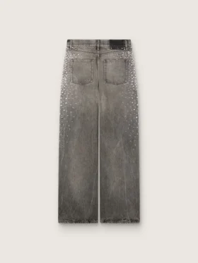 Women’s boyfriend jeans in gray denim with silver gradient-effect studs