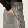 Women's boyfriend jeans in gray denim with silver gradient-effect studs