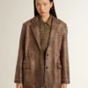 Women's brown leather jacket