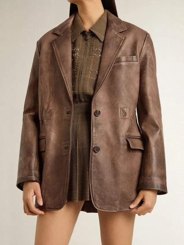Women's brown leather jacket