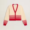 Women's cardigan in cream with red stripes