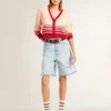 Women's cardigan in cream with red stripes