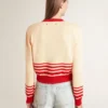 Women's cardigan in cream with red stripes