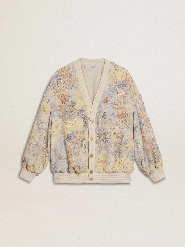Women’s cardigan with floral print and embroidery