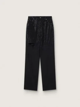 Women’s cotton denim pants with shaded-effect crystal decoration