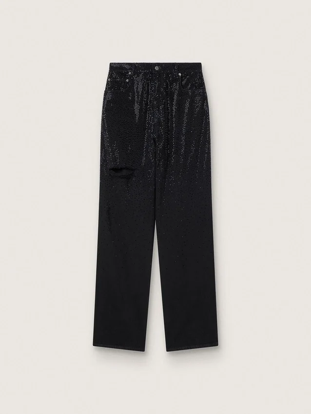 Women’s cotton denim pants with shaded-effect crystal decoration