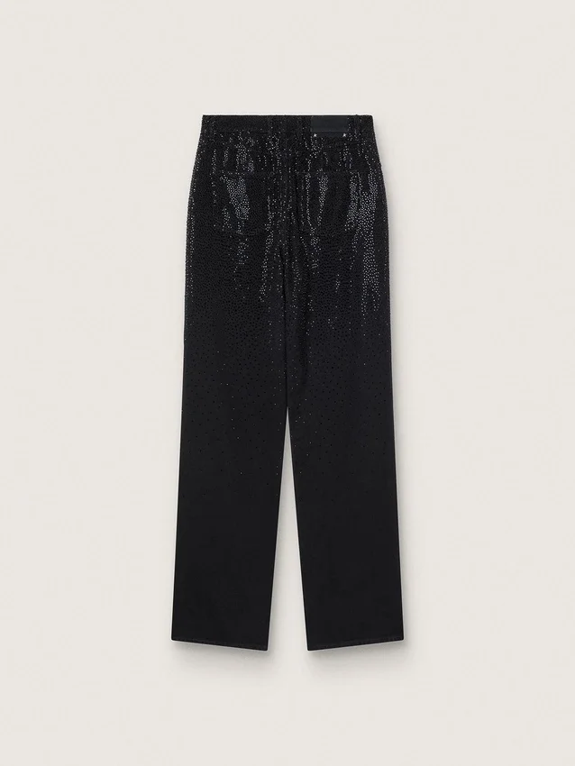 Women’s cotton denim pants with shaded-effect crystal decoration