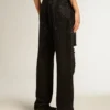 Women’s cotton denim pants with shaded-effect crystal decoration