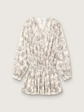 Women’s cotton mini-dress with black and white floral print