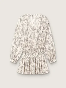 Women’s cotton mini-dress with black and white floral print