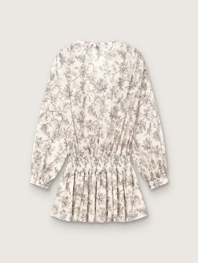 Women’s cotton mini-dress with black and white floral print