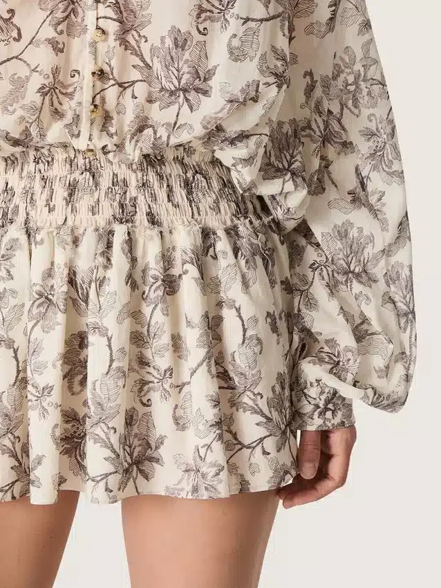 Women’s cotton mini-dress with black and white floral print