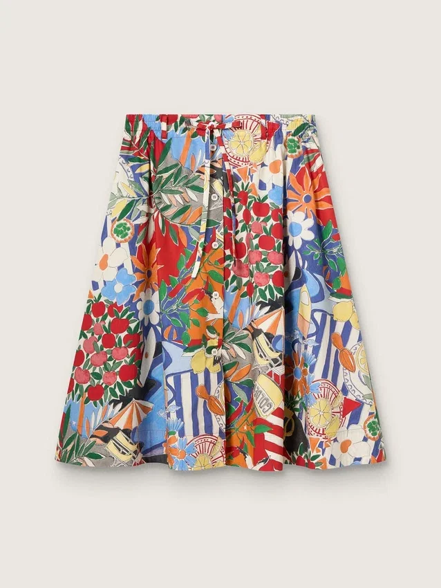 Women's cotton skirt with multicolor print