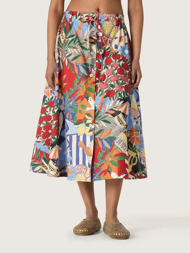 Women's cotton skirt with multicolor print
