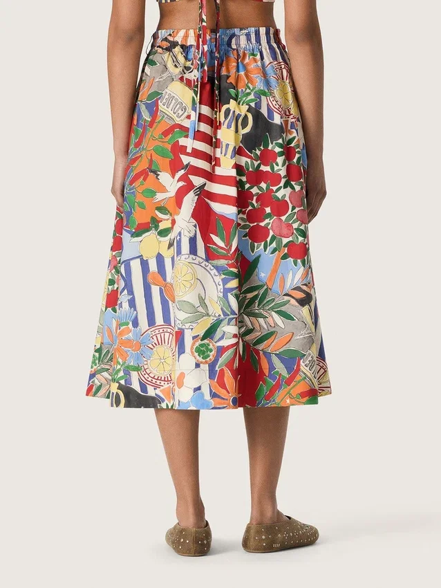 Women's cotton skirt with multicolor print