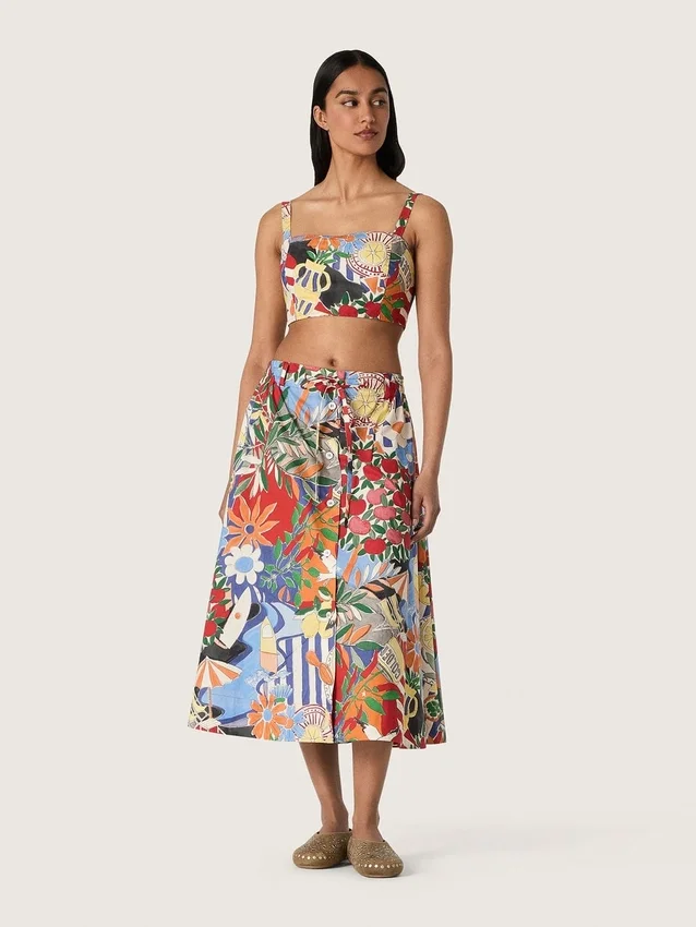 Women's cotton skirt with multicolor print