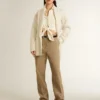 Women's cream-colored cotton cardigan with floral embroidery