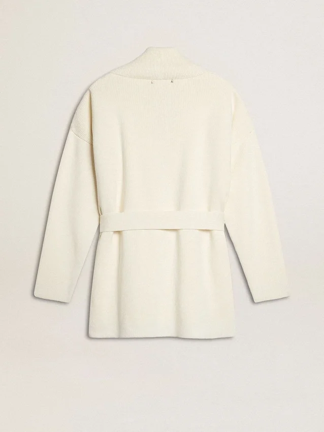 Women's cream-colored cotton cardigan with floral embroidery
