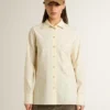 Women's cream-colored cotton shirt with floral embroidery