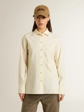 Women’s cream-colored cotton shirt with floral embroidery