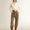 Women's cream-colored cotton shirt with floral embroidery