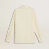 Women's cream-colored cotton shirt with floral embroidery