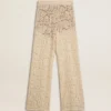 Women's cream-colored see-through lace pants