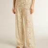 Women's cream-colored see-through lace pants