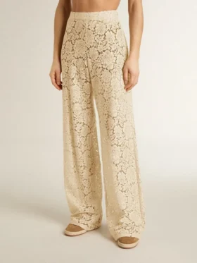 Women’s cream-colored see-through lace pants
