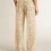 Women's cream-colored see-through lace pants