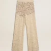 Women's cream-colored see-through lace pants