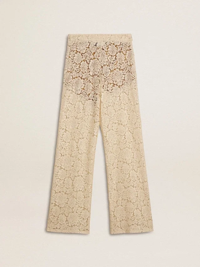 Women's cream-colored see-through lace pants