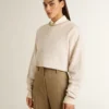 Women's cream cotton cropped sweatshirt with crystals on the front