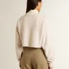 Women's cream cotton cropped sweatshirt with crystals on the front