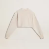 Women's cream cotton cropped sweatshirt with crystals on the front