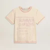 Women's cream T-shirt with faded red accents