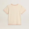 Women's cream T-shirt with faded red accents